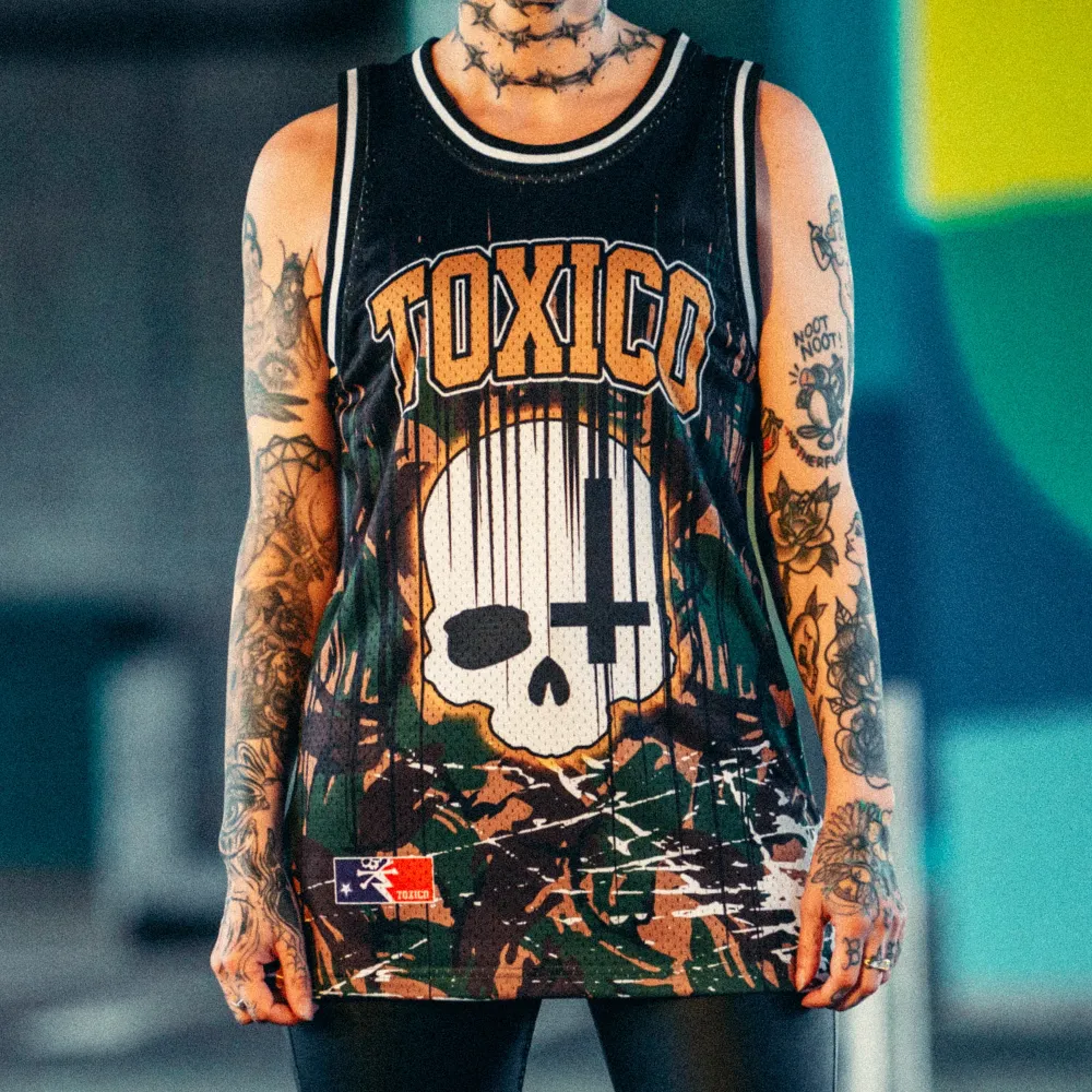 CAMO SKULL CROSS MESH TANK - Ragnaråkk